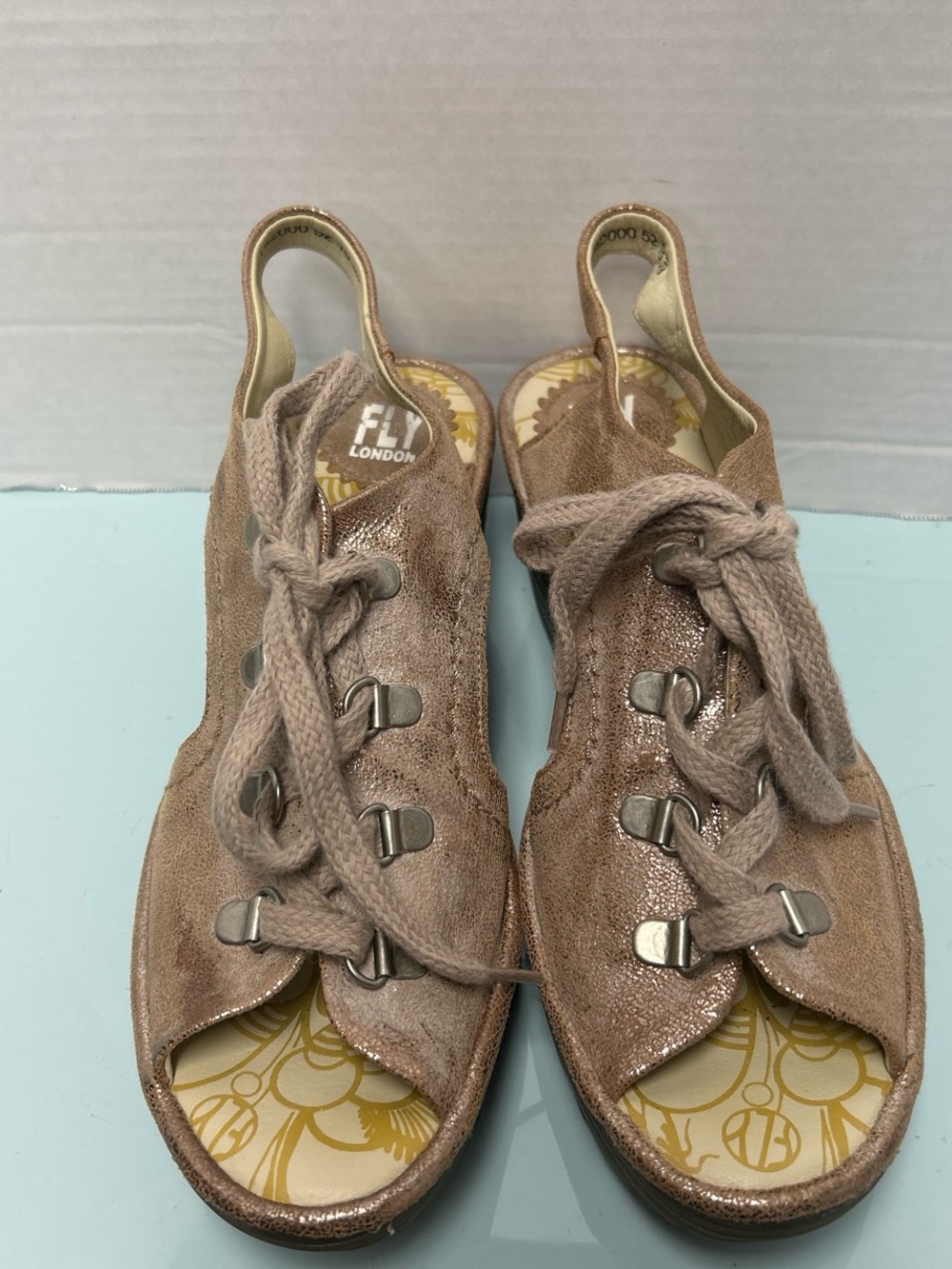 Fly London Women's Taupe Lace-Up Peep-Toe Slingback Sandal